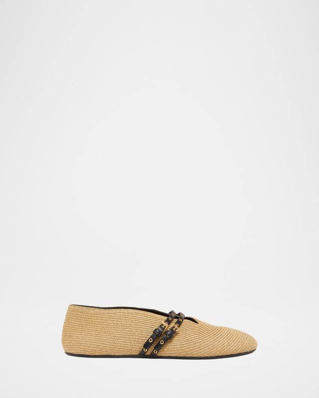 Paper Straw Mary Jane Ballerina Flats
